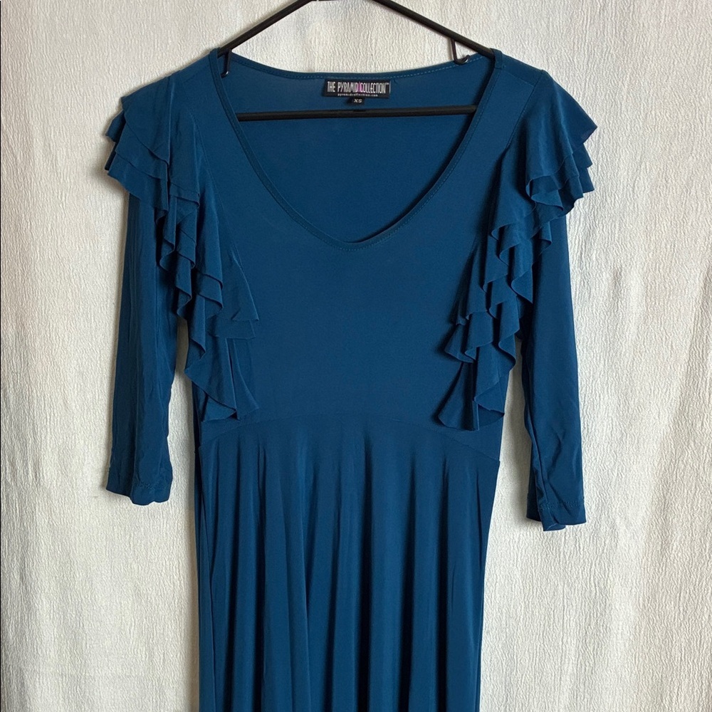 The Pyramid Collection Teal Ruffle Long Sleeve Dress​